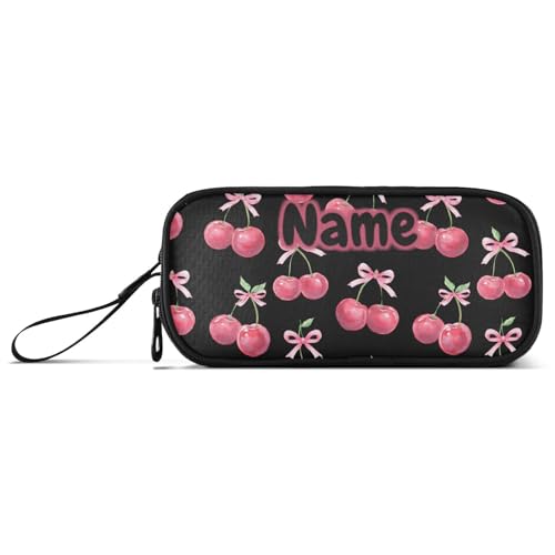 Image of Custom Watercolor Cherry Bow Pencil Case Box Boys Girls Personalized Name Large Pencil Pouch Stationery Pen Bag Organizer for Kids Adults School Office