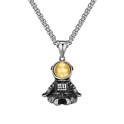 Moonffay Men's Vintage Gothic Astronaut Pendant Necklace Antique Punk Jewelry Steampunk Choker With Stainless Steel Rolo Chain 24 Inches (Spacemen) #TOP5