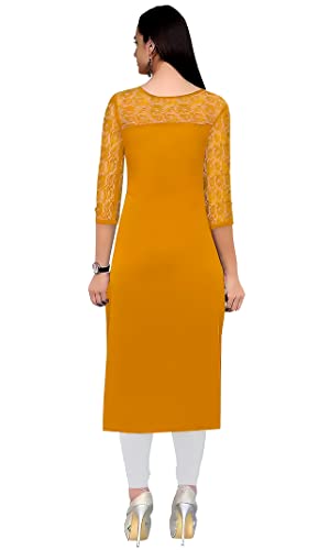 Image of Women's Crepe A-line Straight Kurtis, Plain Office Wear with Round Neck