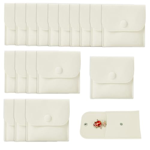 Asaisimg 20 Sacchetti in Microfibra per Gioielli con Bottone a Pressione - Piccoli Sacchetti di Lusso Beige