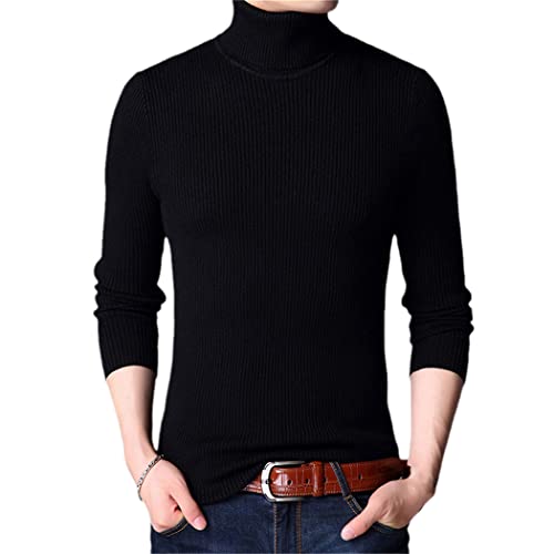 Pull en tricot chaud homme YIOLEAMP col roulé noir confort urbain
