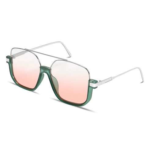 Image of GUVIVI Retro Oversized Aviator Sunglasses for Women Men Square Double Bridge Pilot Sun Glasses 70s Trendy Shades