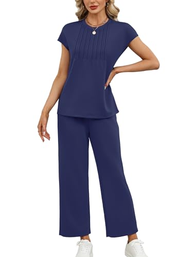 Image of Sampeel Two Piece Sets for Women Summer Vacation Outfits Cap Sleeve Tops Lounge Matching Sets Women Clothing