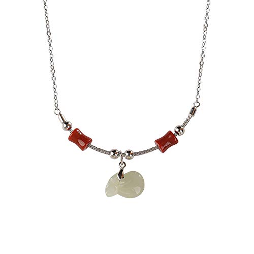 Collier argent 925 anti allergie jade blanc et bambou