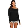 Halife-Womens-Long-Sleeve-Boat-Neck-Off-Shoulder-Blouse-Tops Halife Off Shoulder Black Blouses for Women Long Sleeve Casual (L, Black)