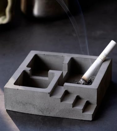 Greyt Plinth Dark Concrete Finish Ashtray- Square Architectural Concrete Desk Accessory Paper Weight for Home |Office |Car |Concrete Material |Modern Home Decor Tabletop Ashtray for Smokers 4 * 11cm-image-3