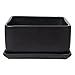 MyGift Modern Black Ceramic Square Indoor Small Planter, Flower Succulent Plant Pot with Drainage Hole and Removable Drip Tray