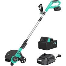 Jojoka 20V Cordless Lawn Edger with Brushless Motor, 9" Steel Blade & 3 Depth Settings, 4.0Ah Battery & Charger Included, Adjustable Handle & Dual Wheels for Sidewalks & Driveways, Lake Green