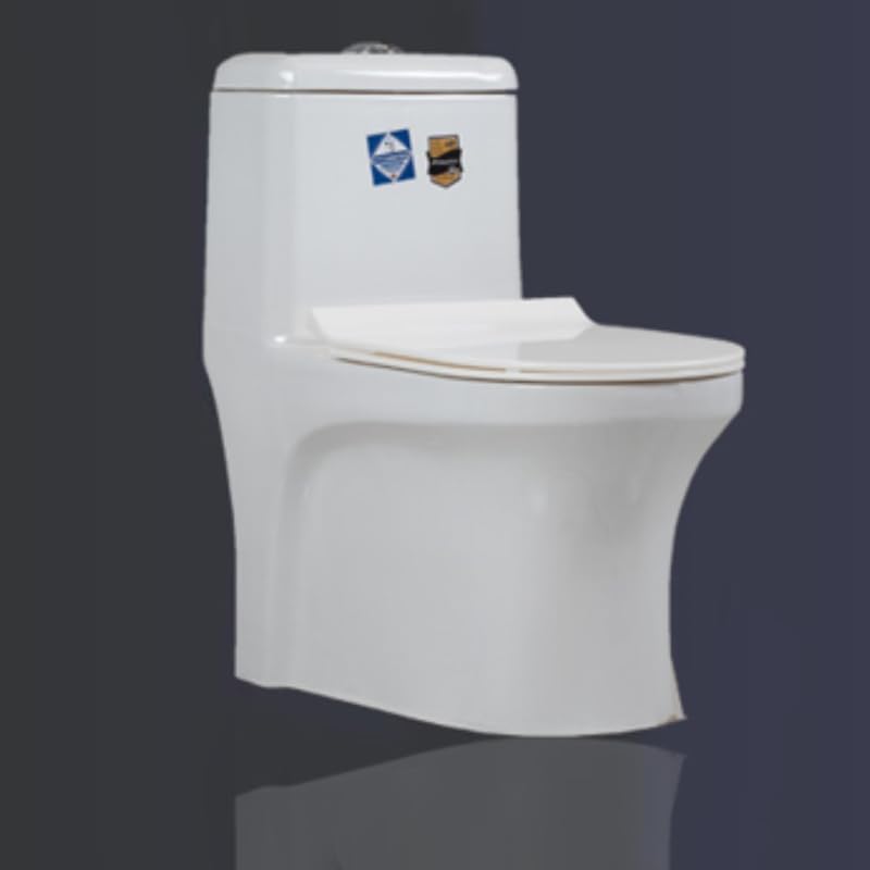 Image of Clay Plus P-Trap Premium Ceramic Rimless Water Closet Floor Mounted One Piece Ceramic Western Toilet /Commode With Soft Close Seat Cover For Home, Bathroom, Lavatory, Toilets (107 P-TRAP)