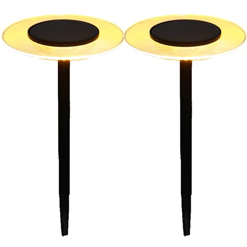 Lot de 2 balises solaires à piquer LED blanc chaud UFO H35cm