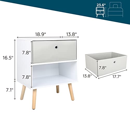 Yusing Nightstands Set Of 2, Bedside Table With Fabric Storage Drawer And Open Shelf, Bedside Furniture & Accent End Table Chest For Bedroom, Living Room #TOP2
