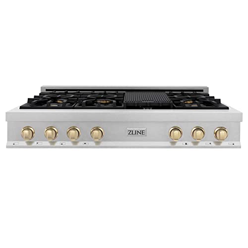 Zline Kitchen And Bath RTSZ-48-G Zline Autograph Edition 48 Inch Porcelain Rangetop With 7 Gas Burners In Fingerprint Resistant Stainless Steel And Gold Accents thumb #1
