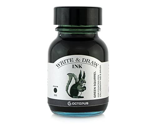 Octopus Write and Draw Ink 553 Green Squirrel, wasserfeste Tinte zum Schreiben und Zeichnen, Kalligraphietinte, lichtechte Zeichentusche für Füllhalter, grün, 50 ml