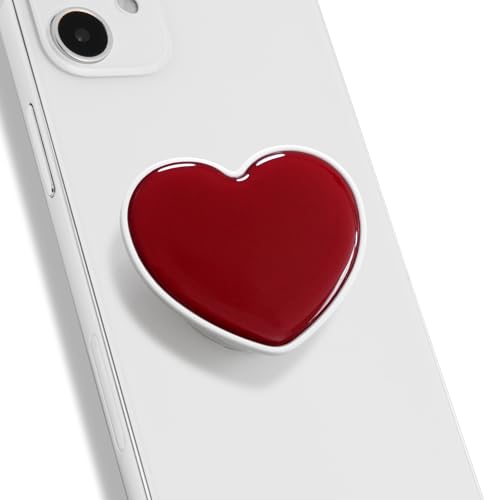 OnTheGrip Cute Solid Macaron Color Heart Shape Collapsible Mobile Phone Grip Stand Holder for Smartphone Tablet Cell Phone Accessory (Red)