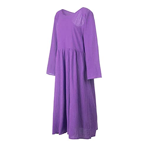 Vestido feminino solto de manga comprida com bolsos vintage plus size vestido casual Boho de férias