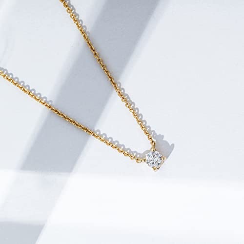 Amazon Essentials Necklace for Women, 14K Brass Chain with Cubic Zirconia Solitaire Pendant3