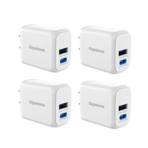 Gigastone 20W USB C US A Dual Port Wall Charger [4 Pack] Travel Charging Block Fast Charging Power Brick, Compatible with iPhone 15/14/13/12/11/SE/X/8, Samsung Galaxy Note, Google Pixel