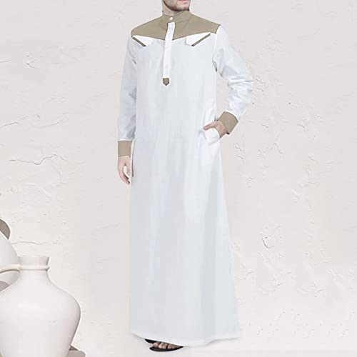 Men's Muslim Thobe Casual Islamic Long Sleeves Button Down Kaftan Arab Clothing Muslim Gown for Men3