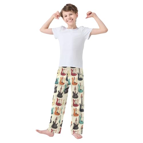 Retro Guitars Pajama Pants Soft Lounge Sleepwear PJ Bottoms with Elastic Waist Ages 6–14 Years3