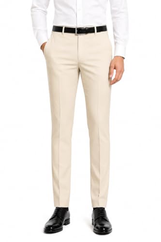 Image of Men's Stretchable Solid Plain Formal Trousers - Regular Fit Stylish Pants for Office & Party, Fashionable Dress Trousers for Men