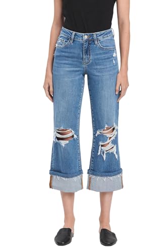 VERVET High Rise Cuffed Crop Wide Jeans V3593
