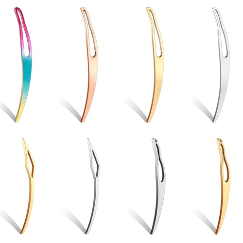 8Pcs Interlocking Tool for Locs & Sisterlocks - Retighten Tool & Bent-Hook Shape Loc Needle for Maintaining Dreadlocks & Hair Extensions (4 Colors)