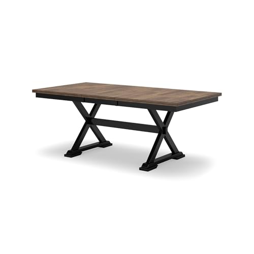 Signature Design by Ashley Wildenauer Dining Extension Table, Self-Storing Butterfly Leaf, Seats 8, Hardwood Solids, 40' W x 78' D x 30.13' H, Black & Dark Brown