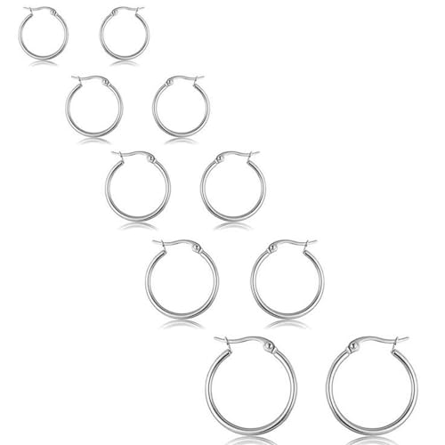 WOZNU Aço inoxidável brincos aro mulher homem diâmetro 10/12/15/20/25 mm conjunto de aros brincos mulher homem, Titânio