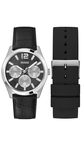 GUESS Herren Analog Quarz Uhr mit Leder Armband GW0809G1