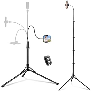 Eicaus 92’’ Tall Cell Phone Tripod Stand with 16.5’’ Flexible Gooseneck and Remote, Overhead Tripod with Adjustable 360°Ball Head & Phone Holder for iPhone 15 Pro Max/Plus/14/13/12/11, Android