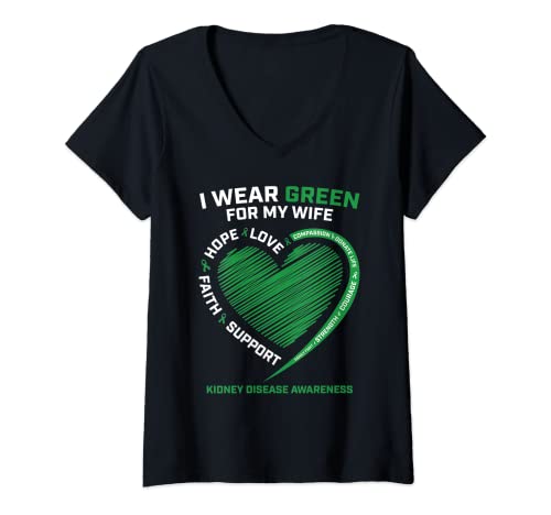 Mujer I Wear Green For My Wife Gifts Men Kidney Disease Concienciación Camiseta Cuello V