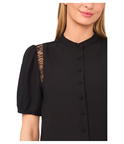 CeCe Womens Short Sleeve Button Front Lace Trim Top3