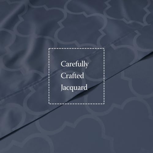 Image of Threadmill 300TC Cotton King Sheet Set, Sateen, Damask, Folkstone Blue