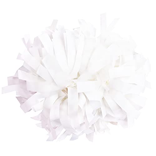 GUIFIER 2 Stücke 6 Zoll Cheerleader Pompons mit Schlagstockgriff, Metallic Cheerleading Pom Poms Handblume, Tanz Pompoms Cheerleader Kinder Cheers Balls, Cheerleader Puschel Teamgeist - Weiß