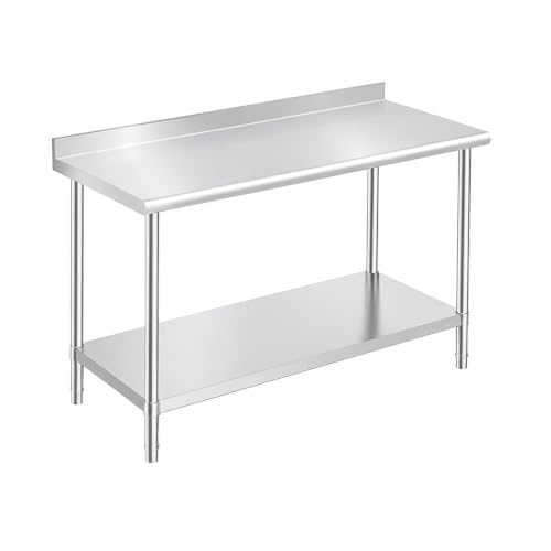 Image of OSTBA Stainless Steel Table for Prep & Work 30x48 Inches with Backsplash, NSF Metal Commercial Heavy Duty Table with Adjustable Undershelf and Table Foot for Restaurant Kitchen Home and Hotel