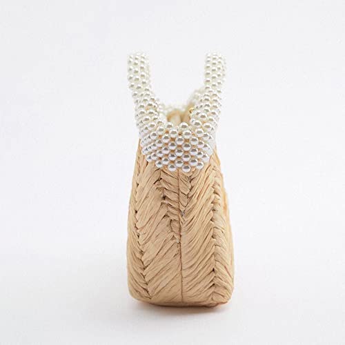 Bolso de verano mujer tejido con perlas blanco miniatura 5