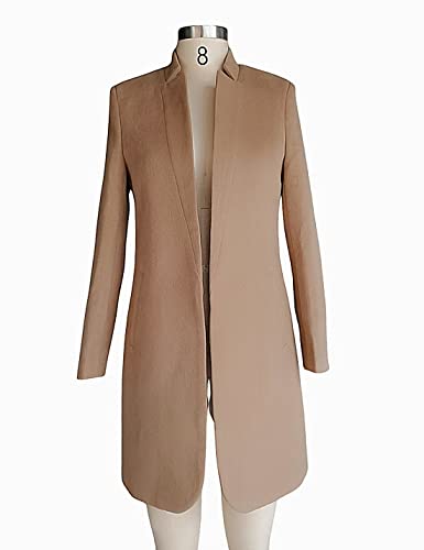 Kwoki Women's Stand Collar Open Front Pea Coat Casual Winter Warm Mid Long Blazer Trench Coats Overcoat Outerwear4