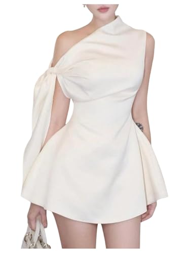 SOLY HUX Women's Mini Dress Off The Shoulder Sleeveless Tie Shoulder A Line Flared Party Dresses