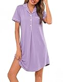 Jahetuul Nachthemden für Damen Sommer Schlafkleid Baumwolle Negligee Nachtwäsche Schlafshirt mit V-Ausschnitt Bequeme Loungewear Schlafhemd