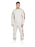 Crosshatch Men’s Crew Neck Sweatshirt & Jogger Tracksuit Set – Branded Sleeve Panels, 3D Embroidery & Rubber Chest Print – Cotton Blend Loungewear Grey Marl L - Image 1