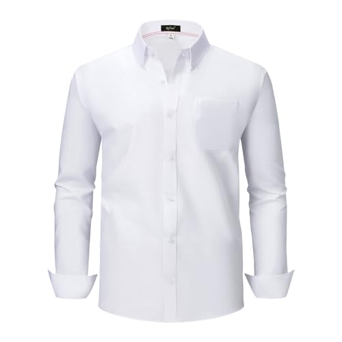 Oxford White Dress Shirts for Men Big and Tall (Size XXL Big-6XL Big&Tall) Button Down Long Sleeve Shirts Business Casual Collared Shirts