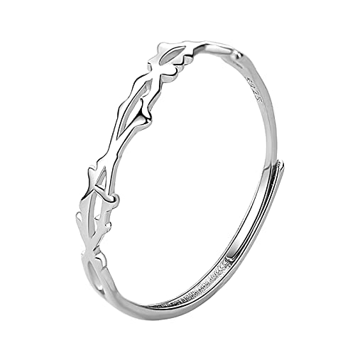 Bague argent 925 feuilles branche arbre empilable ouverture réglable
