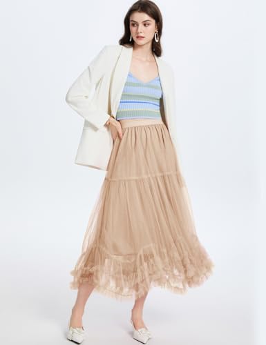 Flygo Women's Maxi Tulle Skirt Long Tiered A Line Mesh Tutu Fairy High Elastic Waist Pleated Layered Skirts4