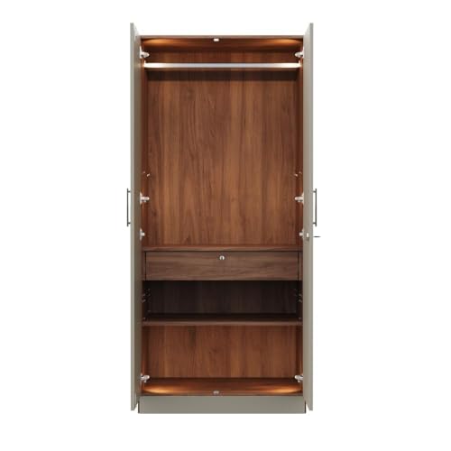 Image of Wakefit Wardrobe for Bedroom | 3 Yr Warranty | Cupboard for Bedroom, Almirah, Wooden Wardrobe, Comes with LED light, Multi-Shelves, Drawer & Hanger, Density:680-750 kg /m, Free Installation(Tyrian-CB)