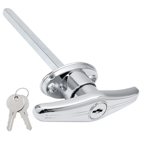Image of 1 Pack T-Handle Truck Cap Lock, Silver Zinc Alloy Keyed Alike | Zinc Alloy Plated Anti-Rust, 5 /16 Inch Shaft 120mm Long, 90 Degree Turn, Fits Pickup Back Side Door, 1.5 Inch Hole Spacing