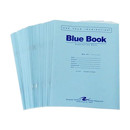 Roaring Spring Blaue Prüfungsbücher, 50 Stück, 25,4 x 20,3 cm, 8 Blatt/16 Seiten, breit liniert mit Rand, hergestellt in den USA Cover