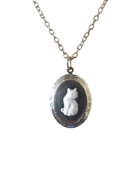 Médaillon camée chat noir vintage avec pendentif porte-photo ovale