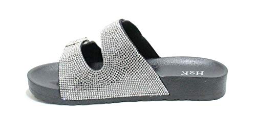 H2K Womens Glitter Double Buckle Adjustable Comfort Slip On Slides Sandals Espen3