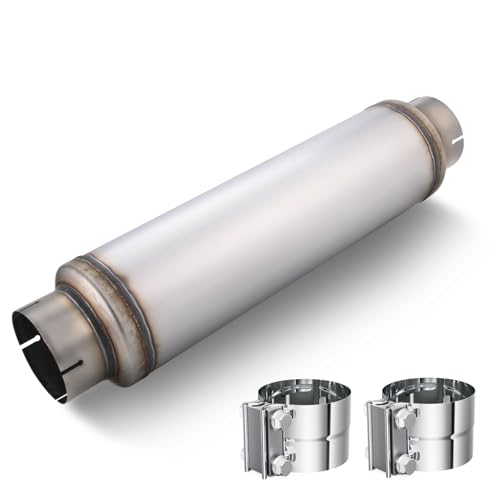 LCGP 5 Inlet Diesel Exhaust Muffler with Clamp 5 Inlet & Outlet 7 x 24 Body 30 Whole Length Universal Resonator Straight Through Design Stainless Steel Mufflers Resonator