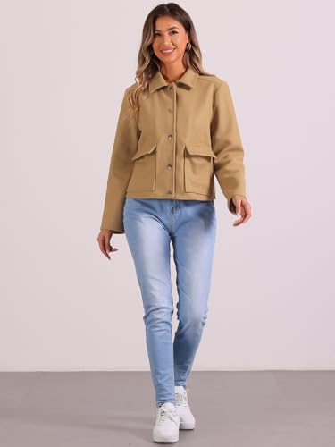 Allegra K Winter Cropped Coat for Women's Button Down Long Sleeve Coat4